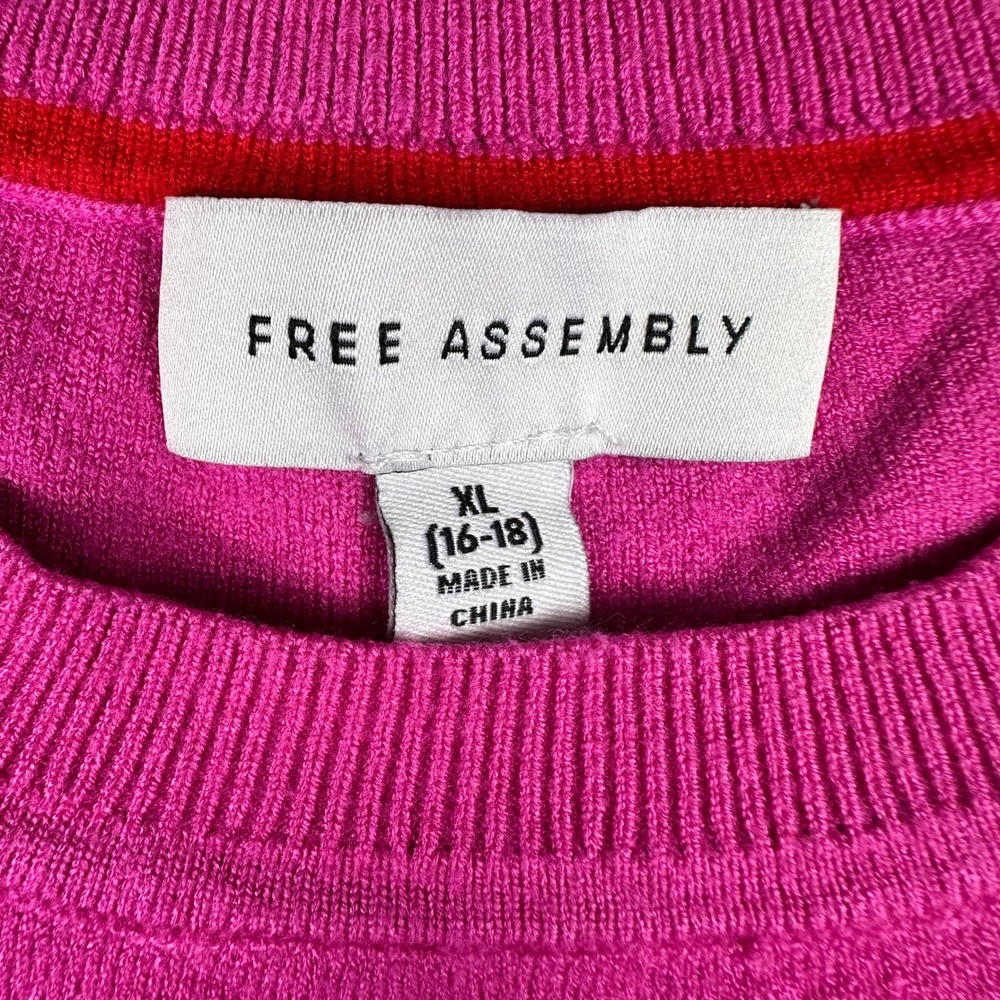Free Assembly Womens Hot Pink Crewneck Ribbed Cuff Knit Sweater Puff Sleeve XL - Picture 2 of 8
